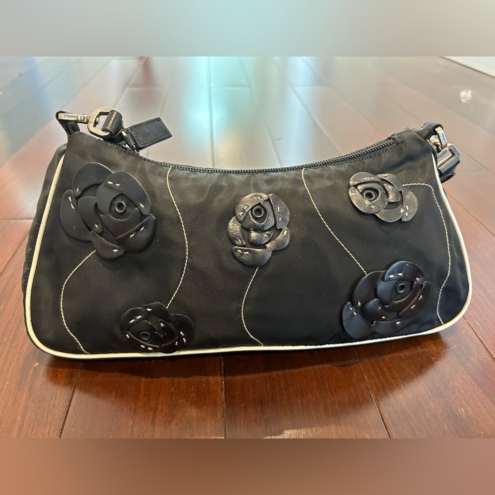 Gorgeous Prada black evening bag nylons with leather accents